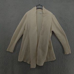 Seven7‎ Sweater Womens Medium Cream White Open Front Cardigan Big Ribbed Collar